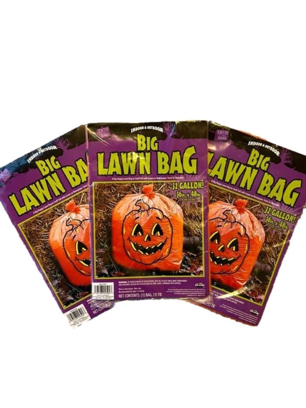NWT Pack of 3 Jack-o’-lantern 32 Gallon Lawn Bag with Twist Ties